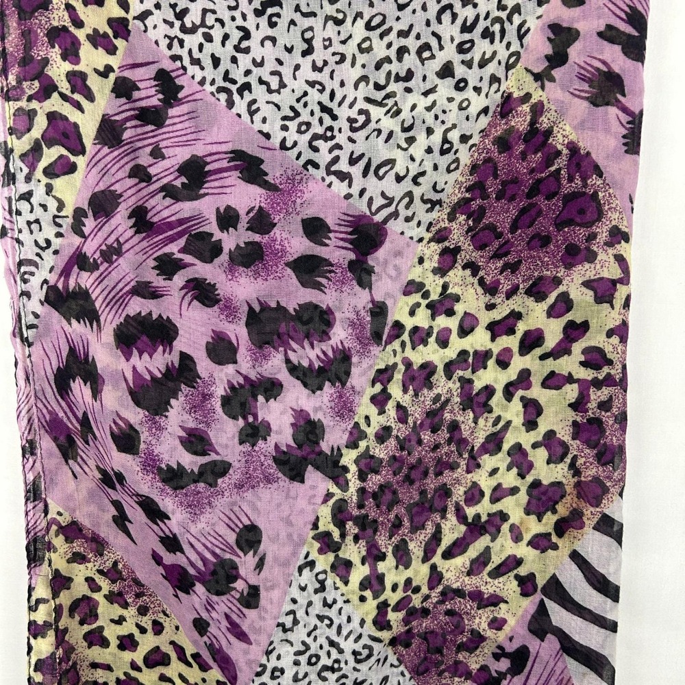 Purple Animal Print Lightweight Long Scarf Patchwork Leopard Cheetah Zebra - Picture 3 of 7